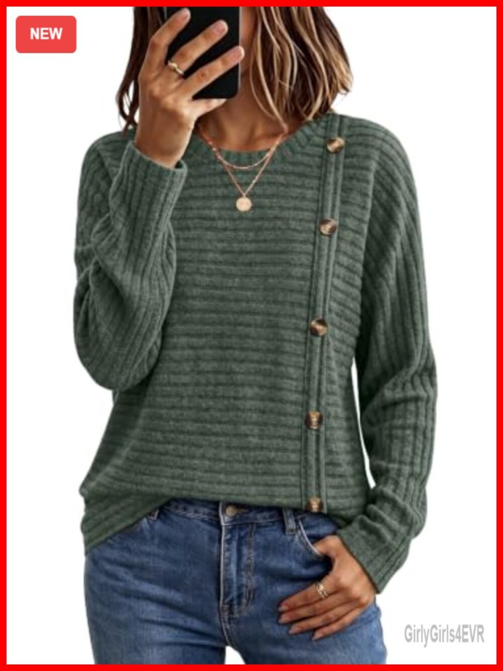 Womens WIHOLL Tunic Sweater Crew Neck Long Sleeve Button Detail Soft